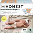 The Honest Company Clean Conscious Diapers for Sensitive Skin | Hypoallergenic, Fragrance Free | Gender Neutral Prints | Club Box, Size 3 (16-28 lbs), 62 Count (Orange You Cute + Feeling Nauti)