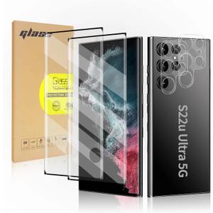 [2+2 Pack] Galaxy s22 Ultra Tempered Glass Screen Protector + Camera Lens Protector,3D Curved, Support Fingerprint for Samsung Galaxy s22 Ultra 5G