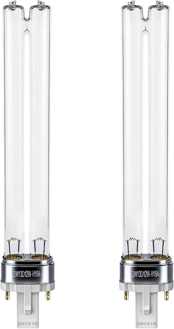 2-Pack 13W UV Light Bulb Replacement with G23 Base, Compatible with Jebao Pond, SunSun, Grech and Other Pond Clarifier Systems, 7.25 Inch UV Lamp Bulb for Pond Filter