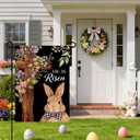 IVN Happy Easter Garden Flag 12x18 Inch Double Sided Burlap Cross with Bunny and Floral Accents on Black Background Design Small Outdoor Yard Flag Holiday for Porch Lawn Patio Easter Welcome Decor