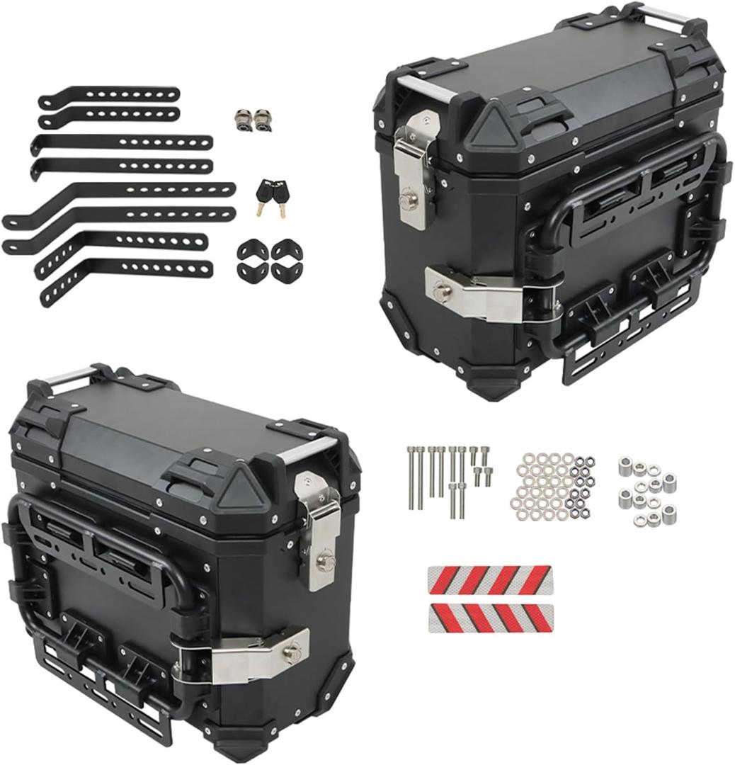 GXYWADY Universal Motorcycle Side Case,36L Motorcycle Hard Side Saddlebag Box Trunk Black Aluminum with Support Racks Security Lock