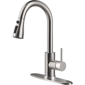 HANGE Kitchen Faucet with Pull Down Sprayer,Brushed Nickel Kitchen Sink Faucet 1-3 Hole Single Handle High Arc Stainless Steel Commercial Modern Kitchen Faucets for RV,Laundry,Bar,Utility,Farmhouse