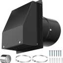 8 Inch Hooded Wall Vent Cover for Dryer Vent - Galvanized Steel Exhaust Cap with Damper & Screen, Outdoor Bathroom Fan/Range Hood Vent (Includes Tape & Clamps) (Black)