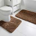Muddy Mat Fluffy Bathroom Rugs 2 Piece Set, Soft Absorbent Microfiber Bath Mats, Non Slip, Quick Dry, Machine Washable for Floor, Tub, Shower & Toilet, Brown 20"x30" + 20"x20" U-Shaped