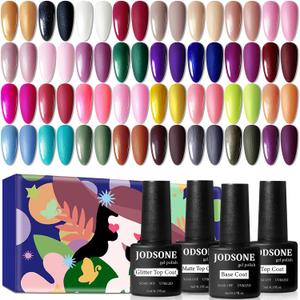 JODSONE Gel Nail Polish Starter Set Ribbon Glitter Summer Light Winter Dark Glossy 36-Piece Multi-color Gel Nail Polish Set (32SET-10-A)