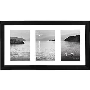 Americanflat 4x6 Collage Picture Frame with Shatter-Resistant Glass - Fits Three 4x6 Photos or Use as One 8x16 Picture Frame - Signature Collection - Collage Frames for Tabletop and Wall - Black