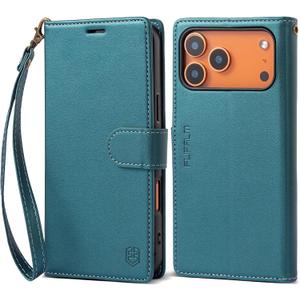 FLIPALM Wallet Case for iPhone 17 Series with Wrist Strap - PU Leather Folio Flip with Credit Card Holder & Kickstand, Protective Cover (Green, for iPhone 17 Pro Max)
