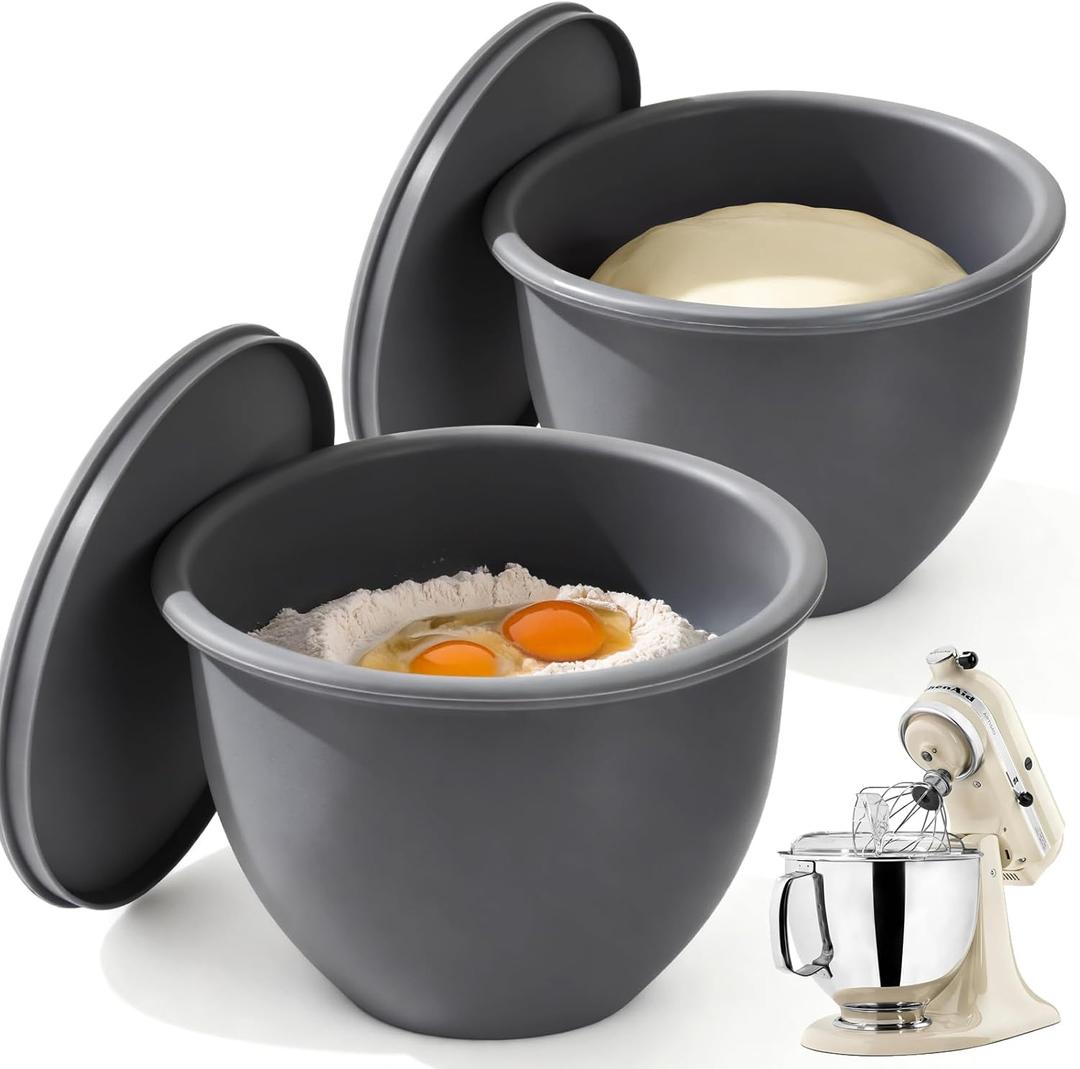 YQL Silicone Mixer Attachments Bowl Liners  2 Pack, Compatible with 5 Quart KitchenAid Stand Mixer Bowls, Reusable Food-Grade Inserts for Mixing & Baking, Dishwasher & Microwave Safe (Grey)