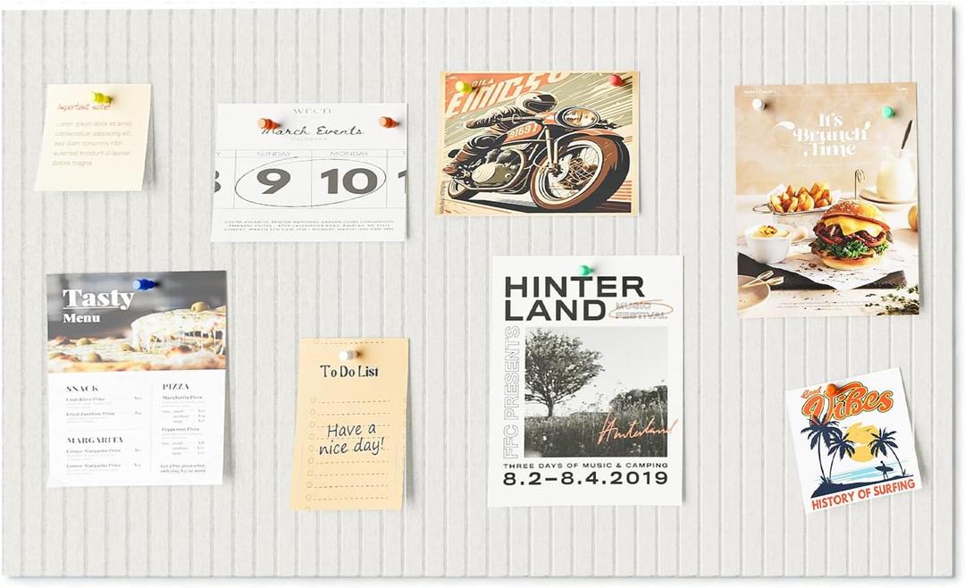 24 x 16 inches Large Bulletin Board, Decorative Felt Pin Board, 0.35 Thick Foldable Photo Display Board with Self-Adhesive Tape, Vision Board for School Home Kitchen Office Walls - Beige