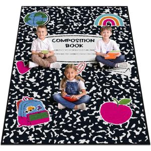 Teenyyou 5 x 7.6 ft Large Classroom Rug Composition Book Elementary Educational Area Rug Kids Room Children Classroom Carpet Playroom Learning Colorful Square School Decor Seating Carpet 7 Seats, 4'11" x 7'7"