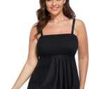 FULLFITALL Women Plus Size Tankini Swim Top Swimwear Bathing Suit Tank Top Bandeau (No Bottom) (Black)