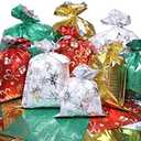 WesGen Christmas Gift Bags, 32Pcs Santa Wrapping Bag in 4 Sizes and 4 Designs with Ribbon Ties and Tags for Wrapping Holiday