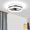 VOLISUN Low Profile Ceiling Fans with Lights and Remote, Fandelier Ceiling Fan Flush Mount, 3000K-6500K Smart Bladeless LED Fan Light, Black Modern Ceiling Fans with Lights for Bedroom (19.7 INCH)