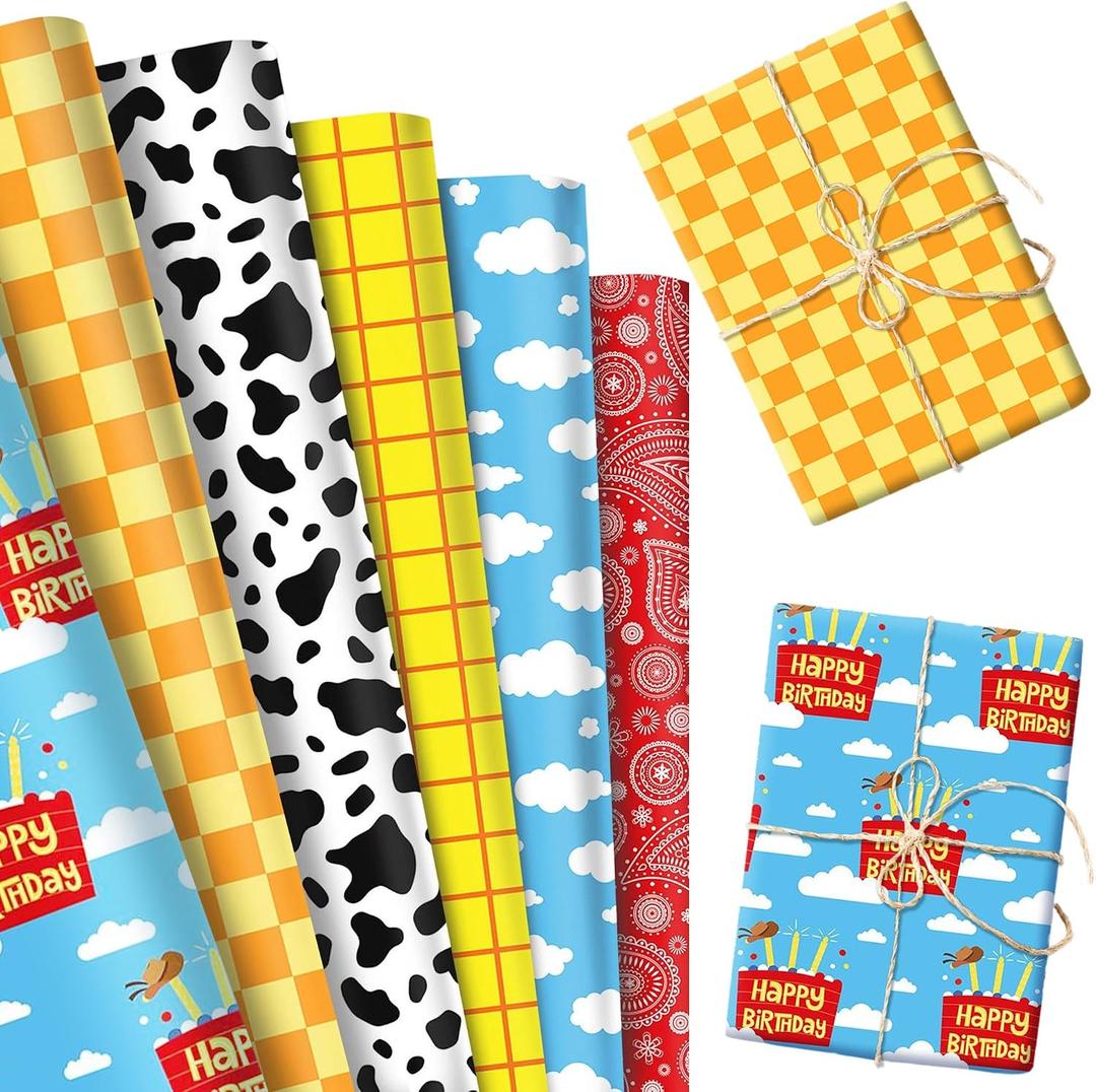 LaVenty Toy Party Supplies Wrapping Paper Cowboy Wrap Paper Desert DIY Craft for Birthday Party Decoration