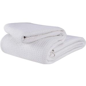 Glamburg 100% Cotton Thermal Bed Blanket, Soft Waffle King Size, All Season, White (King (90"x102"))