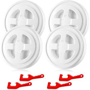 Novabright 4 Pcs 5 Gallon Bucket Lids with 4 Lid Openers 12 Inch Leak-proof Food Plastic Screw Top Seal Lids for Pet Food Storage, Chicken Feed Containers, and Paint Storage(White)