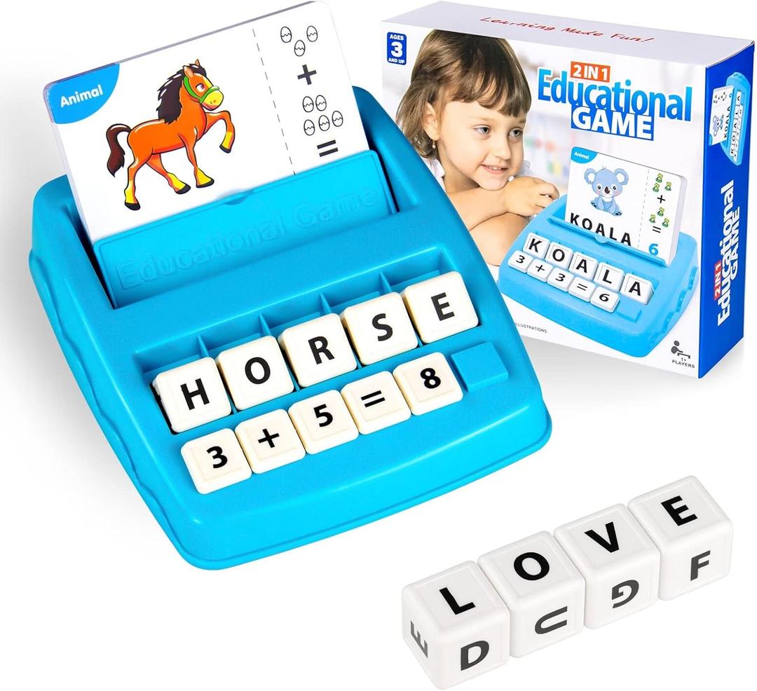 Matching Letter Game for Kids, 2 in 1 Educational Toys Alphabet Spelling & Reading, Number & Color Recognition, Flash Cards Learning Toys Gifts for Preschool Kindergarten Boys Girls Ages 3 4 5 6 7 8 (Blue)