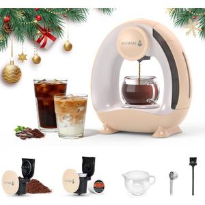 Single Serve Coffee Maker For K Cup Pod and Coffee Grounds /Tea, Fast Brew in 2 minutes, 2 IN 1 One Button Coffee Machine 4-8 Oz Brew Sizes, Stylish Compact For Home, Office, RV and Dorm, Champagne