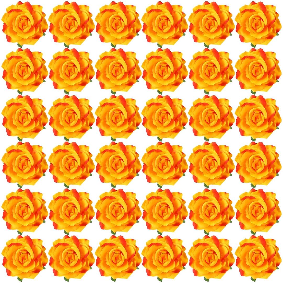 Waydress 30 Packs 4 Inch Flower Hair Clip Rose Hair Accessories Floral Hairpin Brooch Flowers Pin Brooch for Bridal Headpiece Accessories Wedding(Orange)