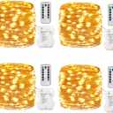 GDEALER 4 Pack 16.4 Feet 50 Led Fairy Lights Battery Operated with Remote Control Timer Waterproof Copper Wire Twinkle String Lights for Christmas Bedroom Indoor Outdoor Wedding Dorm Decor Warm White