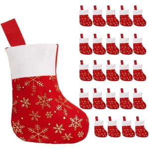 CCINEE 24PCS Christmas Stockings Decoration Snowflakes Stocking Red Fannel Faux Fur Xmas Stockings for Home Decor Fireplace