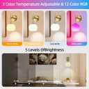 Battery Operated Wall Sconces Set of 2, Rechargeable Wall Lights with Milk Glass Shade, 12 RGB and 3CCT Dimmable, Wireless Wall Lamps with Remote for Bedroom Living Room Hallway, Gold