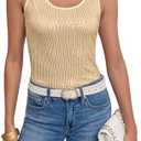 Fazortev Women's Sequin Tank Tops Sleeveless Scoop Neck Sparkly Sexy Party Camisole Vest M, Apricot