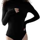 PUMIEY Women's Long Sleeve Bodysuit Mock Turtle Neck Body Suits Going Out Tops Sharp Collection Large