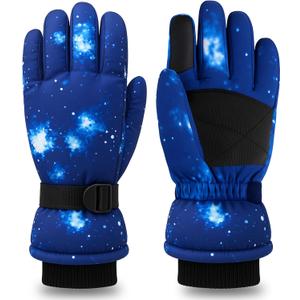Valentines Day Kids Skiing Gloves,Ski Snow Glove for Boys Children Valentines Winter Snow Gloves 9-15 Years,Waterproof Winter Glove for Cold Weather Outdoor Activities Skiing,Snowboarding (Blue)