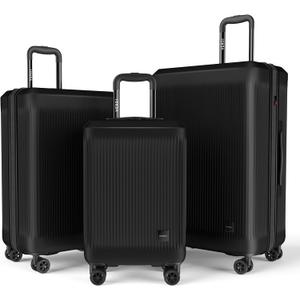 Verdi Hardside Expandable Luggage Set Carry-On/Checked Suitcase with Spinner Wheel (3-Piece Set (20/24/28), Black)