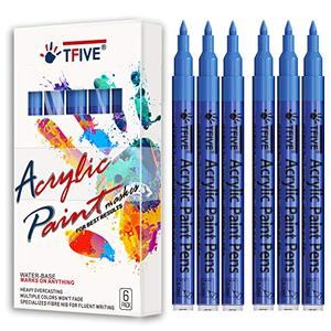 Blue Marker Paint Pens - 6 Pack Acrylic Blue Permanent Marker, 0.7mm Extra Fine Tip Paint Pen for Art projects, Drawing, Rock Painting, Stone, Ceramic, Glass, Wood, Plastic, Metal, Canvas DIY Crafts