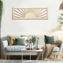 Burbell Horizontal Sun Wall Art, Boho Wooden Room Decor, 35"x12" Wood Color, 35.4"L x 11.4"W
