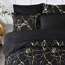 Yogeneg Gold Metallic Marble King Size Comforter Set,7 Piece Bed in a Bag,Foil Print Glitter Black Comforter and Sheet Set,All Season Soft Microfiber Complete Bedding Sets(Black,King)