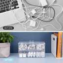 Yesesion Plastic Cable Management Boxes Set with Lid and 20 Wire Ties, Clear Power Cord Case with 3 Compartments, Electronics Organizer Desk Drawer Accessories Storage for Office Supply (2 PACK)