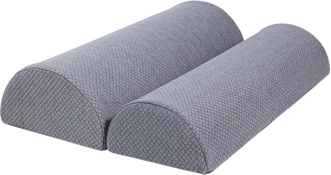 2PCS Knee Pillow for Sleeping, Half Moon Bolster Pillow for Neck, Legs, Ankle Foot & Knee Support, High Density Foam for Leg Elevation (19.6''x6.7''x3.5'', 19.6''x7.8''x4.3'') (Grey)
