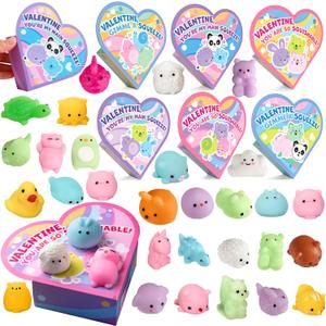 JOYIN 28 Packs Valentines Day Gifts for Kids Classroom School, Mochi Squishy Toys, Stress Relief Toy with Heart Boxes for Girls Boys Valentines Party Favors, Gift Exchange, Game Prizes