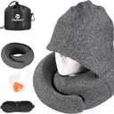 Travel Pillow - Hooded Neck Pillow Airplane Memory Foam Filling for Plane, Office, Cars Sleeping, Road Trip, Long Flights, Airplane Travel Essentials, Includes Eye Mask & Earplugs (Dark Gray)