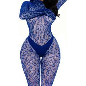 Avidlove Fishnet Stockings for Women One Piece lingerie bodysuit Sexy Rave Outfit Full body Fishnets (Blue)