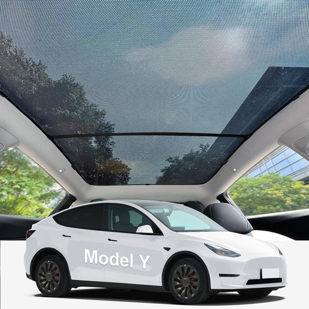 Lightweight mesh Sunshade Roof for Tesla Model Y(2020-2025),2 in 1 Upgraded Sunroof Windshield Shade,Foldable Front & Rear Sunroof UV & Heat Insulation Glass Roof Sun Shade for Model Y Accessories