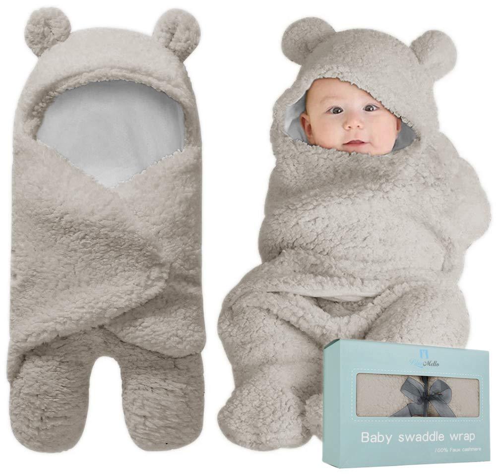 BlueMello Swaddle Blanket | Ultra-Soft Plush Essential for Infants 0-6 Months | Receiving Swaddling Wrap Grey | Ideal Newborn Registry and Toddler Boy Accessories | Perfect Baby Girl Shower Gift