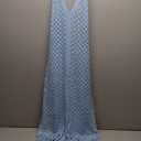 Saodimallsu Womens Halter Crochet Cover Up Fringe Sexy Backless Sleeveless V Neck Collared Vacation Beach Maxi Dress, Medium
