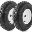 (2-Pack) 16x6.50-8 Tubeless Tires on Rim - Universal Lawn Mower and Garden Tractor Trailer Wheels - With Chevron Turf Treads - 3" Offset Hub, 3/4" and 5/8" Bearings - 4 Ply with 615 lbs Load Capacity (White)