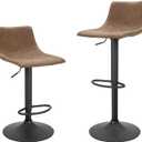 Finnhomy Bar Stools Set of 2 Counter Height, Swivel Barstools with Footrest and L Shape Back, Height Adjustable Modern Bar Chairs, Vintage Leather, Retro Brown