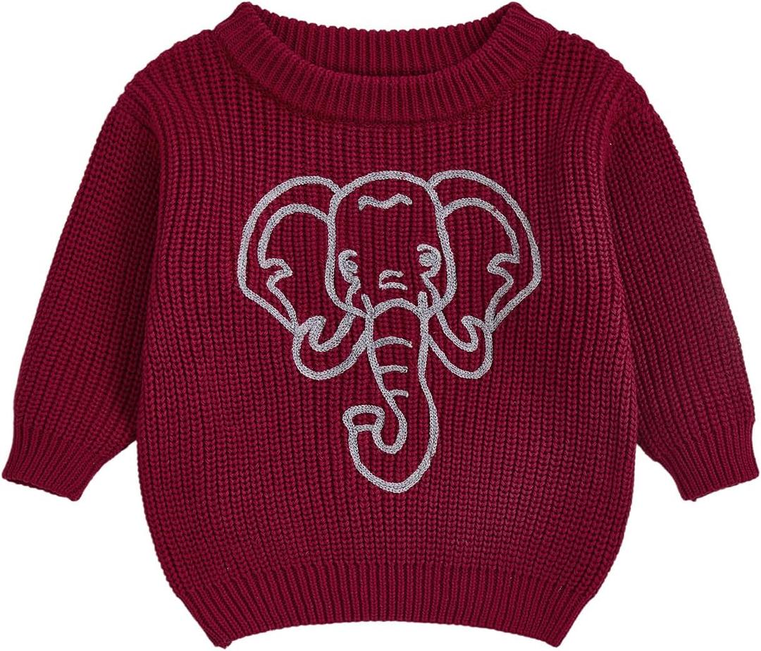 Toddler Baby Boy Girl Outfit Football Animal Embroidery Sweater Long Sleeve Cable Knit Pullover Sweaters Top