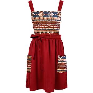 Kitchen Apron with Pockets, Womens Pinafore Dress, Floral Apron for Cooking Gardening, Gift for Mom, Wife, Girlfriend (Red)