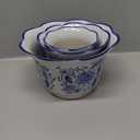 Galt International Blue & White Floral Porcelain Ceramic Decorative Flower Pot 8"/6"/4.5" Garden Pots Chinese Asian Design - Set of 3 Cylinder Fluted Edge