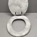 Round Marble Toilet Seat Natural Wood Toilet Seat with Zinc Alloy Hinges, Easy to Install also Easy to Clean, Anti-pinch Wooden Toilet Seat by Angol Shiold (Round, Gray) (Round-16.5)