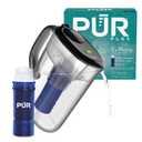 PUR Plus 7-Cup Water Pitcher, 1 Lead-Reducing Filter, Cleaner, Great-tasting Water, Dishwasher Safe, Powerful Filtration, Filter Change Light Indicator, LockFit Cap Design - Smoke