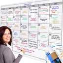 Dry Erase Monthly Extra Large White board Calendar for Wall, 38" by 50", Jumbo Laminated Erasable One Month Whiteboard Calendar, Huge Oversized Blank 30-Day Poster with Lines and Squares (non-magnetic calendar)
