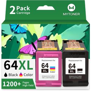 MYTONER 64XL Ink Cartridge Black and Color Combo Pack Replacement for HP Ink 64 HP 64 Ink Work with Envy Photo 7855 7858 7100 7155 7120 6252 7800 7158 Tango X Printer Ink 64XL